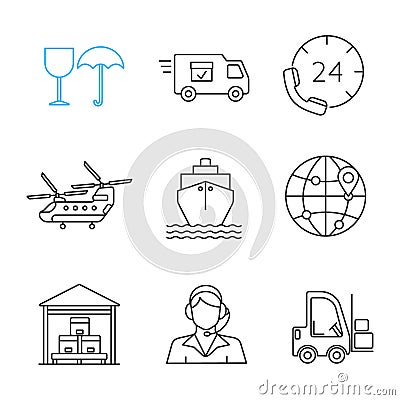 Cargo shipping linear icons set Vector Illustration