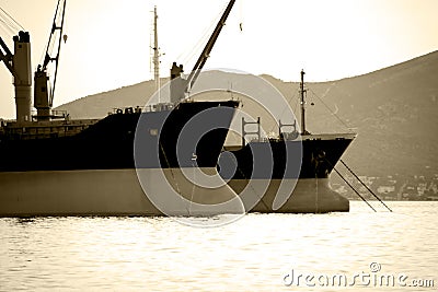 Cargo ships bows Stock Photo