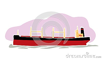 Cargo ships. Geared bulk carrier. Bulker. Sea delivery. Vector Illustration