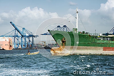 Cargo ships and large harbor cranes at the commercial port of Panama City Editorial Stock Photo