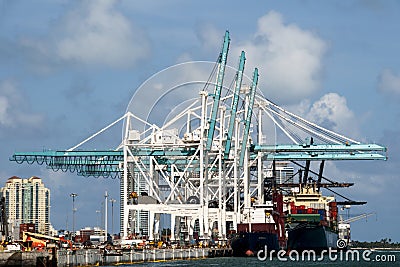 Cargo Ships at Port of Miami Editorial Stock Photo