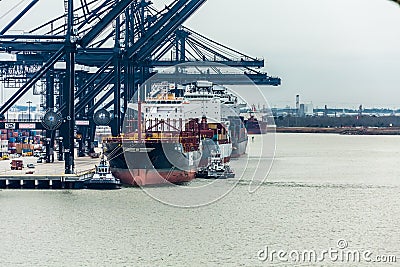 Cargo Ships in Port Editorial Stock Photo