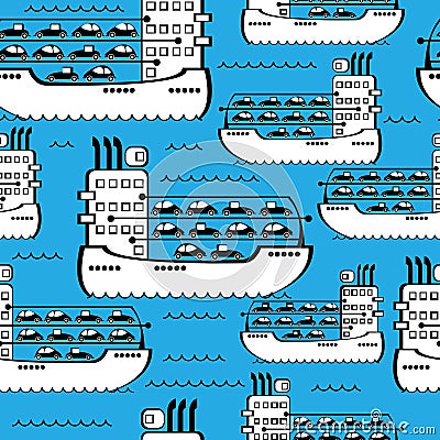 Cargo ships seamless pattern Vector Illustration