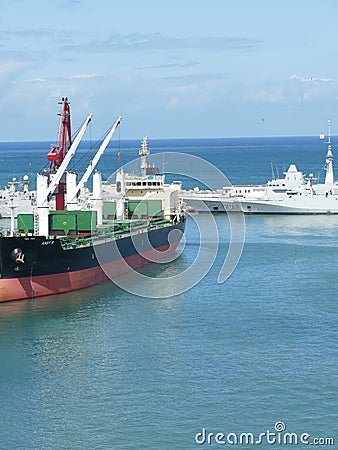 Cargo ships and tankers at industrial port of Casablanca Editorial Stock Photo
