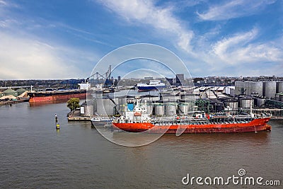 Cargo tanker vessel in sea port Rotterdam, Netherlands. Stock Photo