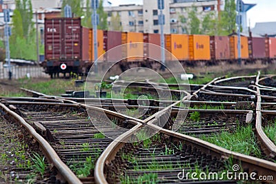 Cargo train awaiting green light Stock Photo