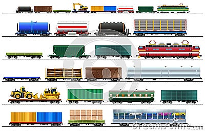 Cargo train cars set Vector Illustration