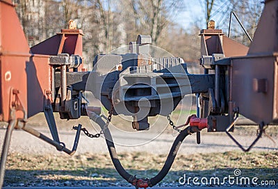 Cargo train coupling. Stock Photo