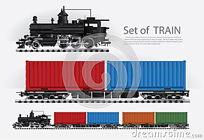Cargo train on a rail road Vector Illustration