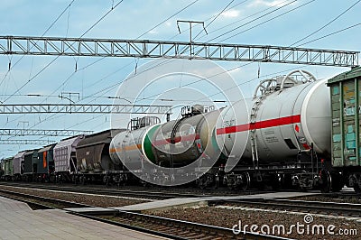 Cargo train in sorting freight railway station, Editorial Stock Photo