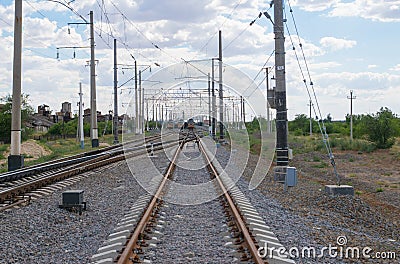 Cargo trains at rail road station Stock Photo