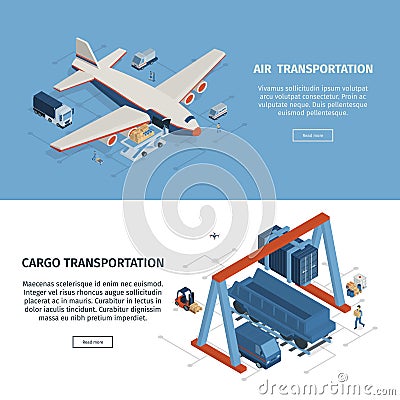 Cargo Transportation Horizontal Banners Vector Illustration