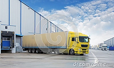 Cargo Transportation - Truck in the warehouse Stock Photo