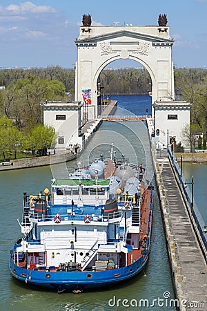 Cargo transportation by water transport, technological equipment for an oil refinery. Volgo-Don Volgograd. Russia Stock Photo