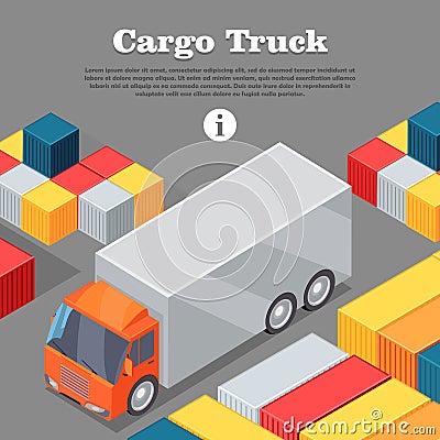 Cargo Truck and Intermodal Containers Web Banner. Vector Illustration