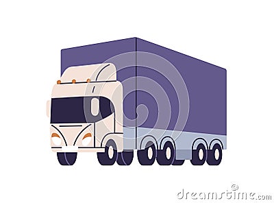 Cargo truck, lorry for international delivery. Freight transport with big trailer, cabin. Heavy auto for goods shipment Vector Illustration