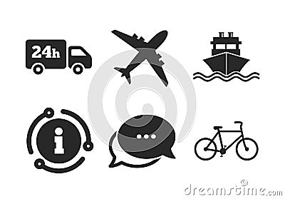Cargo truck, shipping, bicycle. Delivery service. Vector Vector Illustration