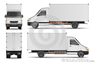Cargo van isolated on white. City commercial delivery truck template. White vehicle mockup. vector illustration Vector Illustration