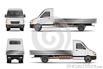 Cargo van vector illustration isolated on white. City commercial lorry. delivery vehicle mockup from side, front and Vector Illustration