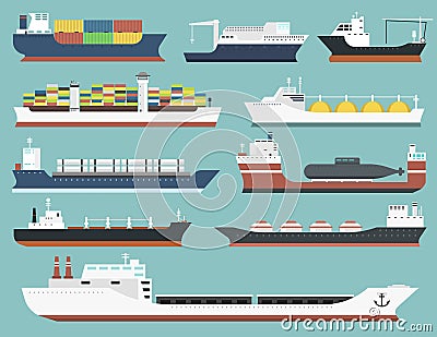 Cargo vessels and tankers shipping delivery bulk carrier train freight boat tankers isolated on background vector Vector Illustration