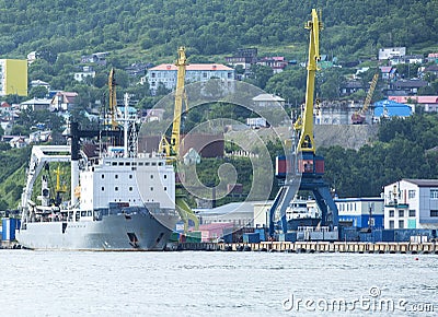 The cargoship in port Stock Photo