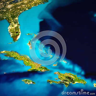 Caribbean and Bahamas islands map Stock Photo