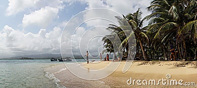 Caribbean Beach with Palm Trees on the San Blas Islands between Panama and Colombia. Editorial Stock Photo