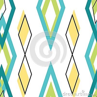 Caribbean Engagement, off center diamonds in rows, seamless vector repeat aqua yellow green Vector Illustration