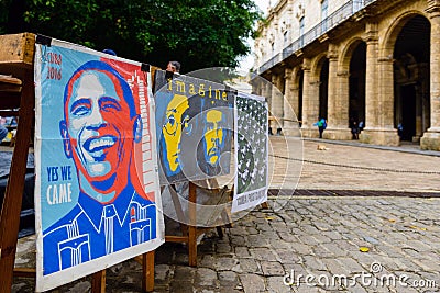 Colourful souvenirs for sale from times of the communist revolution in a market in La Editorial Stock Photo