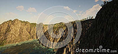 Caribbean island panorama landscape 3D Cartoon Illustration