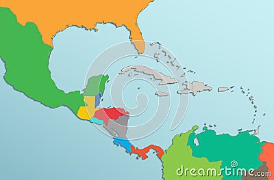 Caribbean islands Central America map card colors 3D Vector Illustration