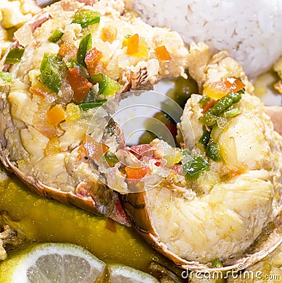 Caribbean lobster tail dinner Stock Photo