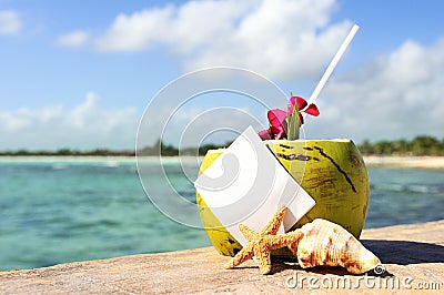 Caribbean paradise beach coconuts cocktail Stock Photo