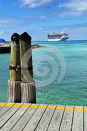 Caribbean Port With Cruise Ship in Background Stock Photo