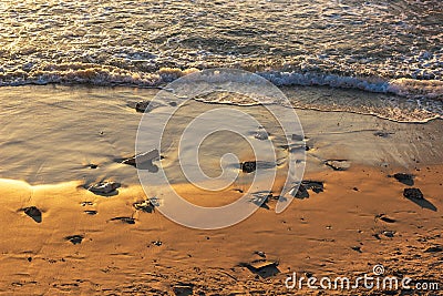 Caribbean sea sand beach coast top view background landscape sunset evening lighting orange toning nature wallpaper photography Stock Photo