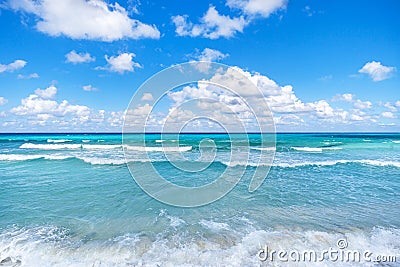 Caribbean sea surface summer wave background. Exotic water landscape with clouds. Natural tropical water paradise. Cuba nature. Stock Photo