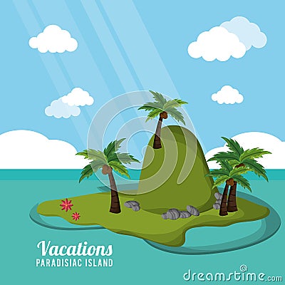 Caribbean tropical vacations paradisiac island Vector Illustration