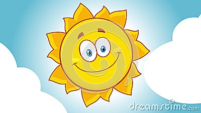Caricatura Del Sol Amarillo Feliz Con Nubes Metrajes - Vídeo de lindo,  rayo: 191765476