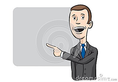 Caricature businessman pointing and speaking Vector Illustration