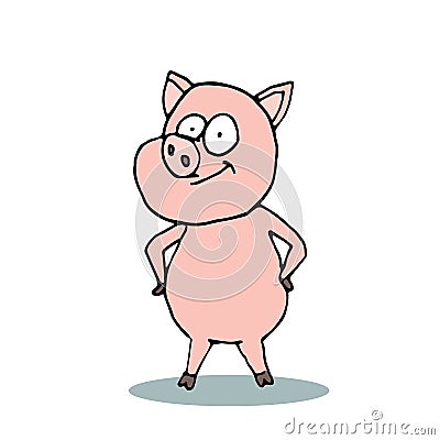 Caricature, cartoon pink pig Vector Illustration