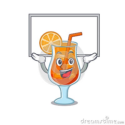 Caricature character of mai tai cocktail succeed lift up a board Vector Illustration