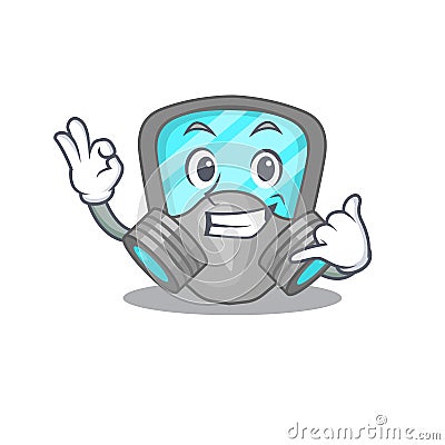 Caricature design of respirator mask showing call me funny gesture Vector Illustration