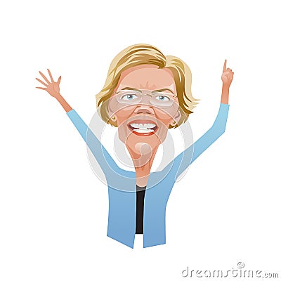 Caricature of Elizabeth Warren, democratic presidential candidate in the 2020 United States presidential election. Vector Illustration