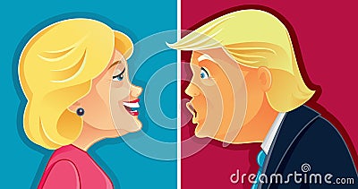 Caricature of Hillary Clinton and Donald Trump Vector Illustration