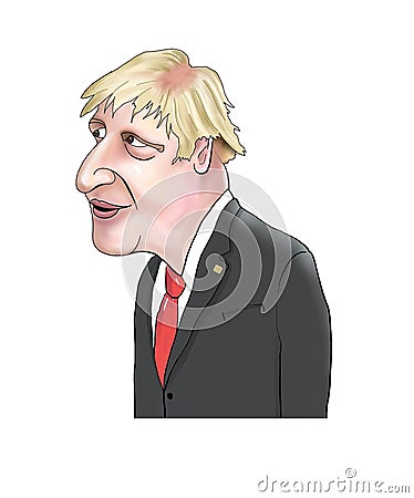 A caricature illustration of a portrait of British Prime Minister Boris Johnson Cartoon Illustration