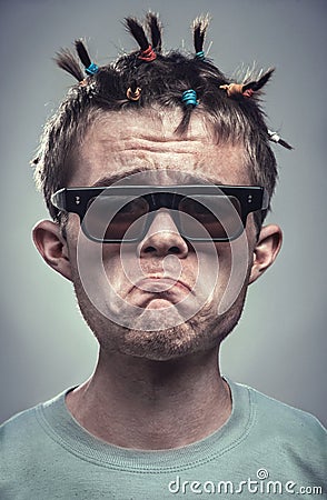 Caricature insecure boy with glasses Stock Photo