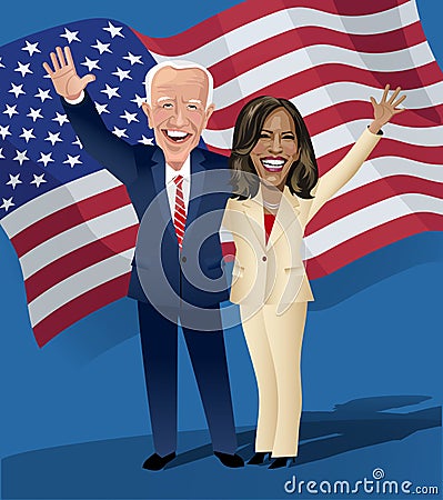 Caricature of Joe Biden and Kamala Harris, president and vice president of the United States. Vector Illustration