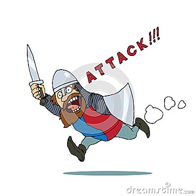 The caricature knight goes on the attack Vector Illustration