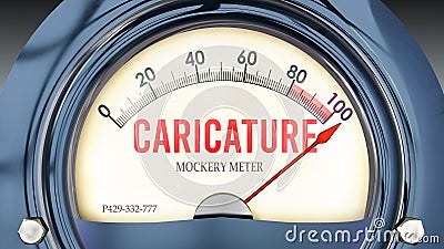 Caricature and Mockery Meter that is hitting a full scale, showing a very high level of caricature Stock Photo