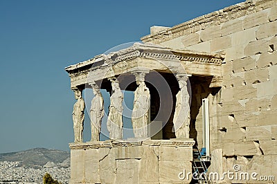 The Carietids columns, Acropolis, Athens Stock Photo